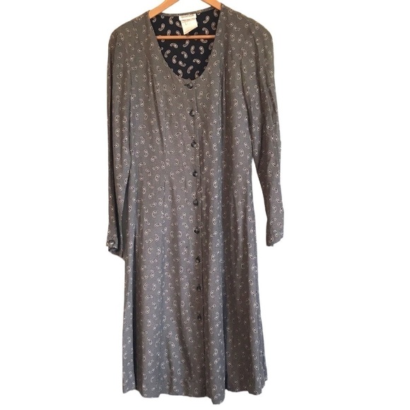 Vintage Quintieri paisley print fitted button front midi dress size Small - Picture 1 of 11